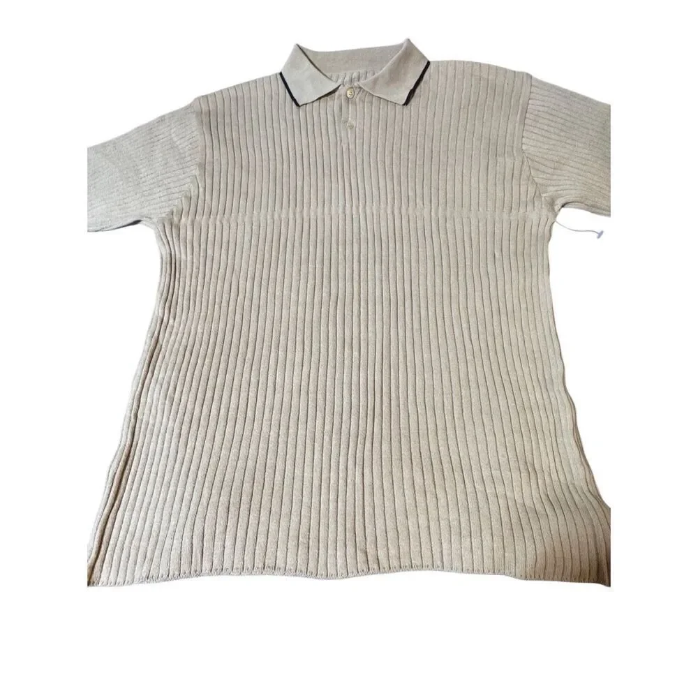 Beige rib knitted short sleeve polo shirt M